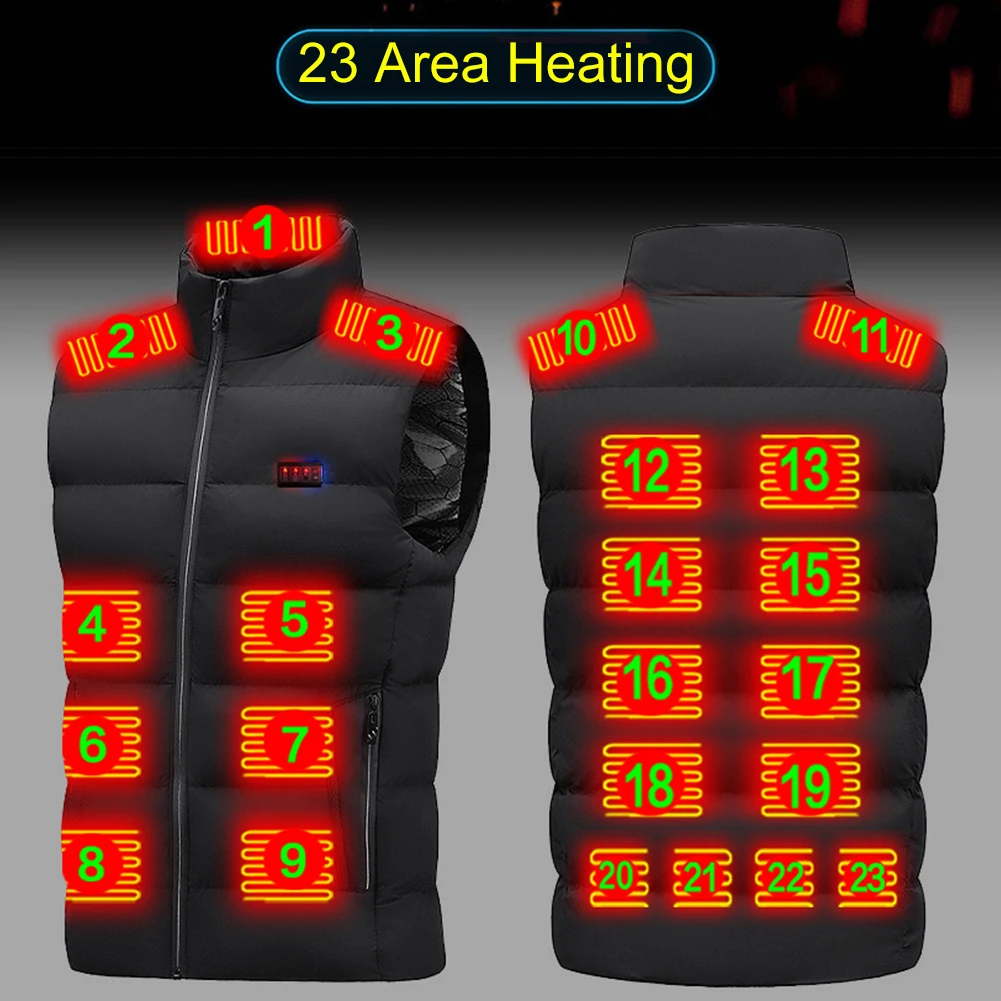 23 Heating Areas Heated Vest Unisex USB 5V Electric Self Heating Cotton Vest Thermal Winter Warm Jacket Outdoor Warmer Waistcoat