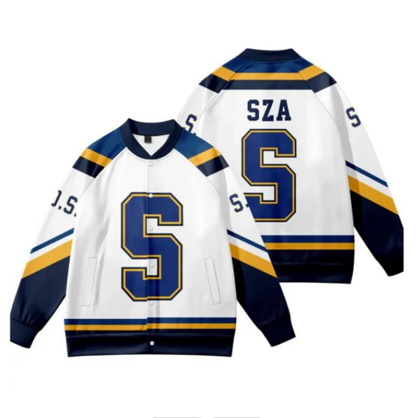 SZA JERSEY SOS New Album Merch Baseball Jacket Women Men Bomber Jacket  Outerwear Streetwear Hip Hop College Baseball Uniform