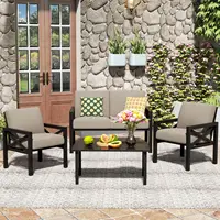 4 Piece Metal Outdoor Sectional Sofa Set Modern Conversation Furniture with Cushions & Coffee Table Patio Garden Use Customized