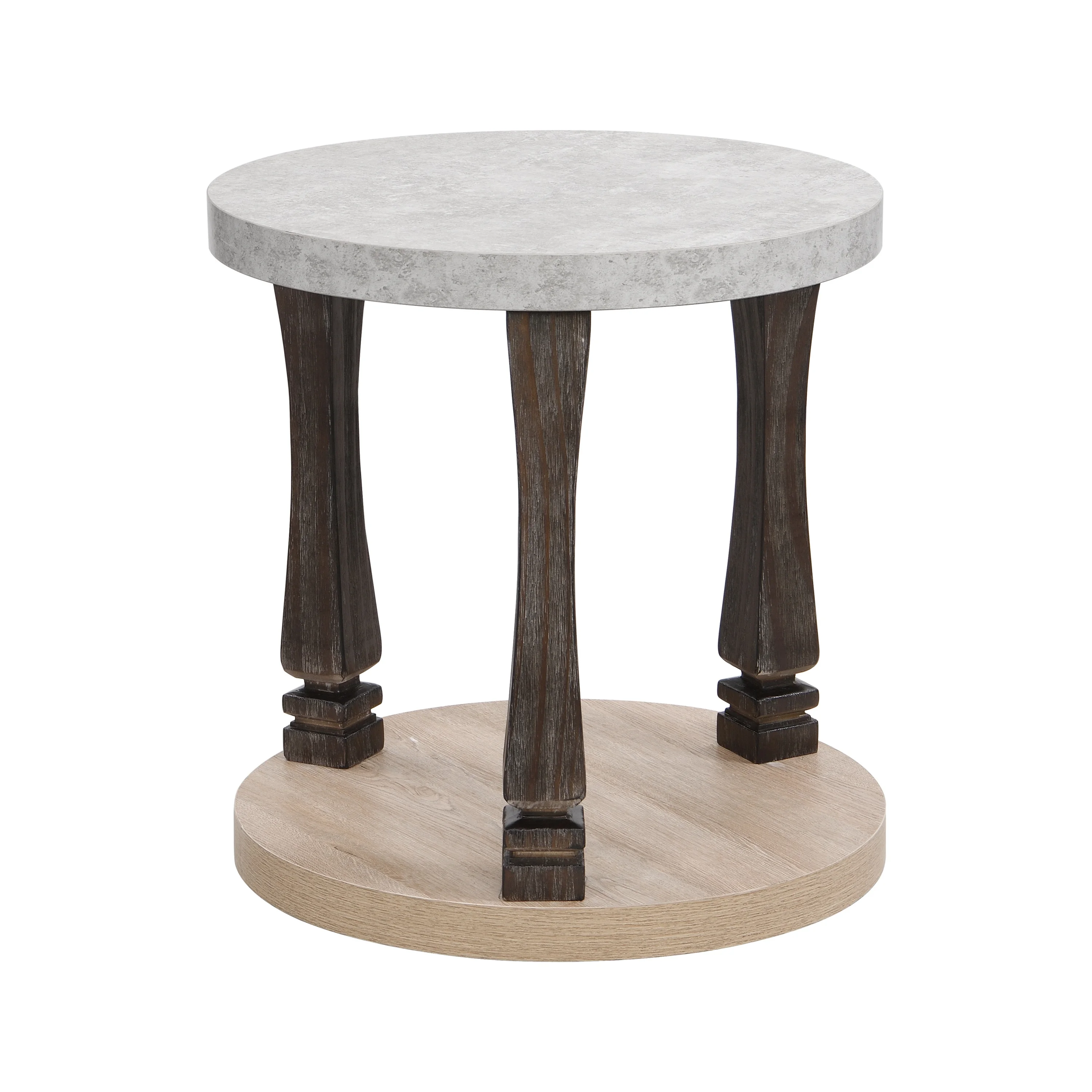 Mid-Century 2-Tier Round Side Table& Nightstand with Storage Shelf, Antique Grey