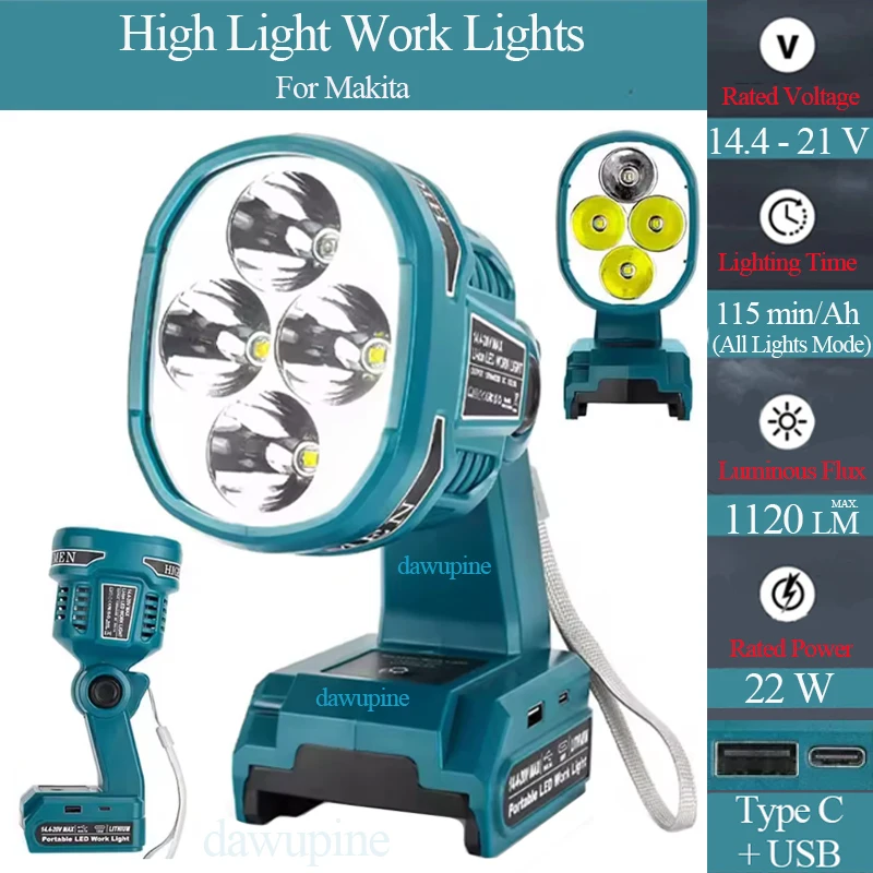 Portable Outdoor Foldable Flashlight LED Lighting Emergency Lamp Night Work Spotlight Torch Makita 18V Li-ion Battery BL1830