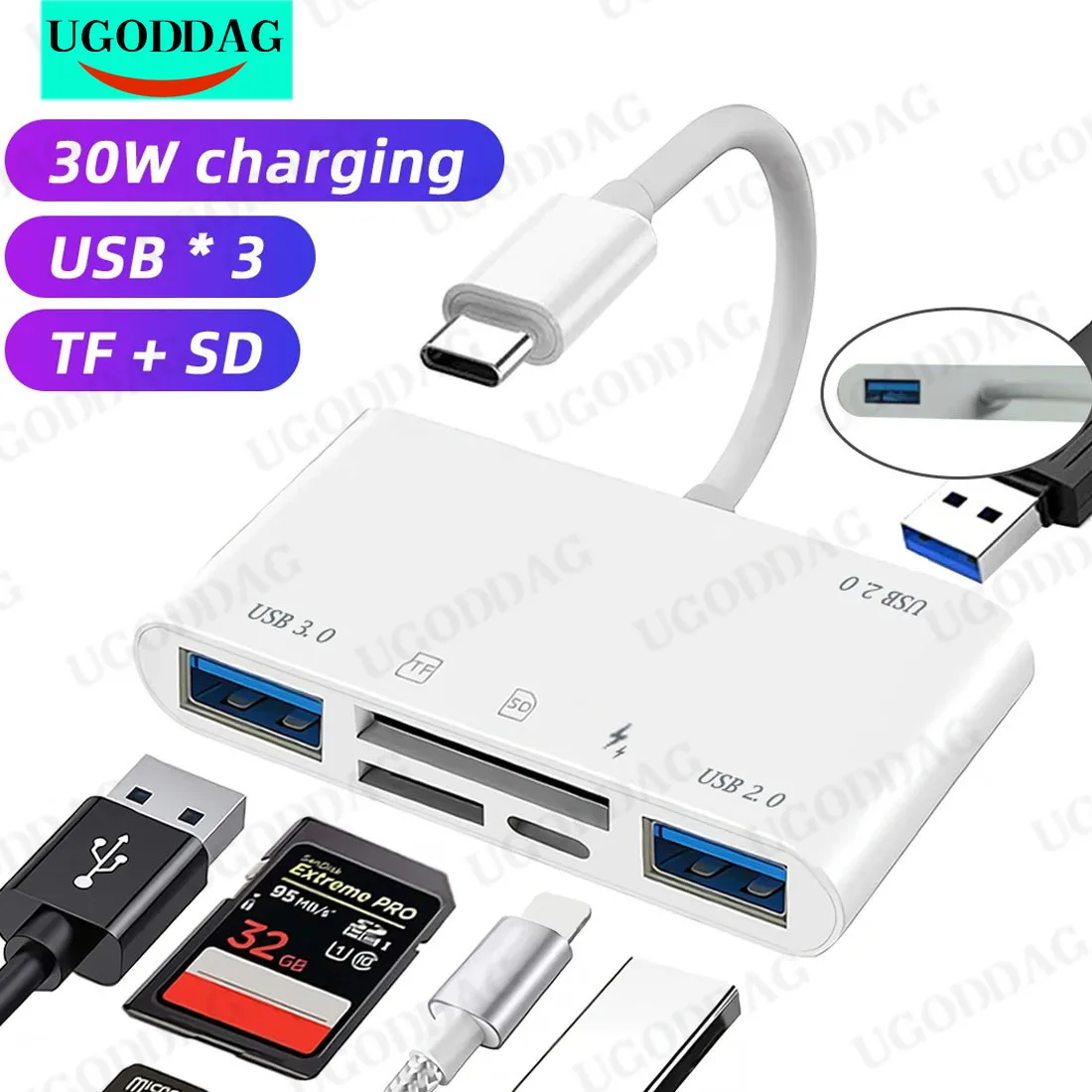 

Адаптер Type C кардридер TF SD 6 в 1 USB C кардридер адаптер для Macbook Huawei Samsung Xiaomi OTG устройство записи компактная вспышка