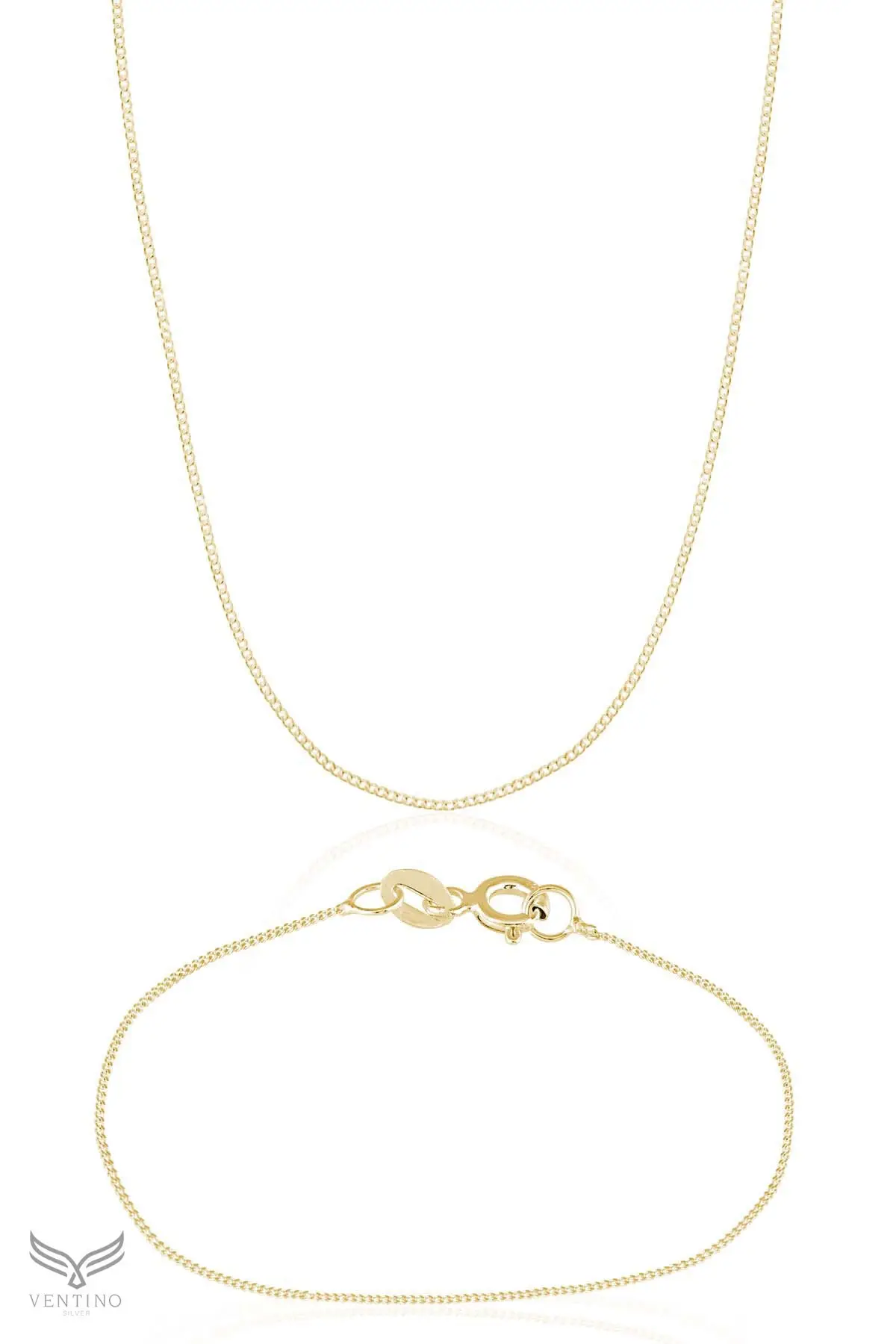 

925 Sterling Silver Gold Plated Gurmet Chain Necklace Bracelet Set Ves8505g50 Daily Shiny Gold Jewelry & Jewelry Accessory