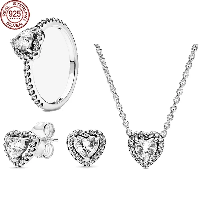 

Sparkling Women's Jewelry 925 Sterling Silver Heart shaped Zircon Series Set Light Luxury Necklace Earrings Ring Jewelry Gifts