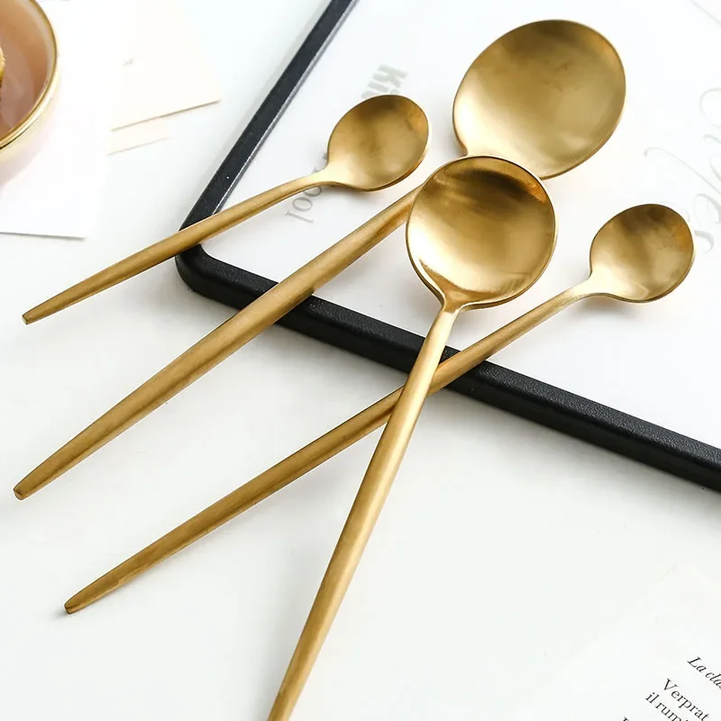 Matte Gold 18/10 Stainless Steel Luxury Cutlery Dinnerware Tableware Knife Spoon Fork Chopsticks Flatware Set Dishwasher Safe