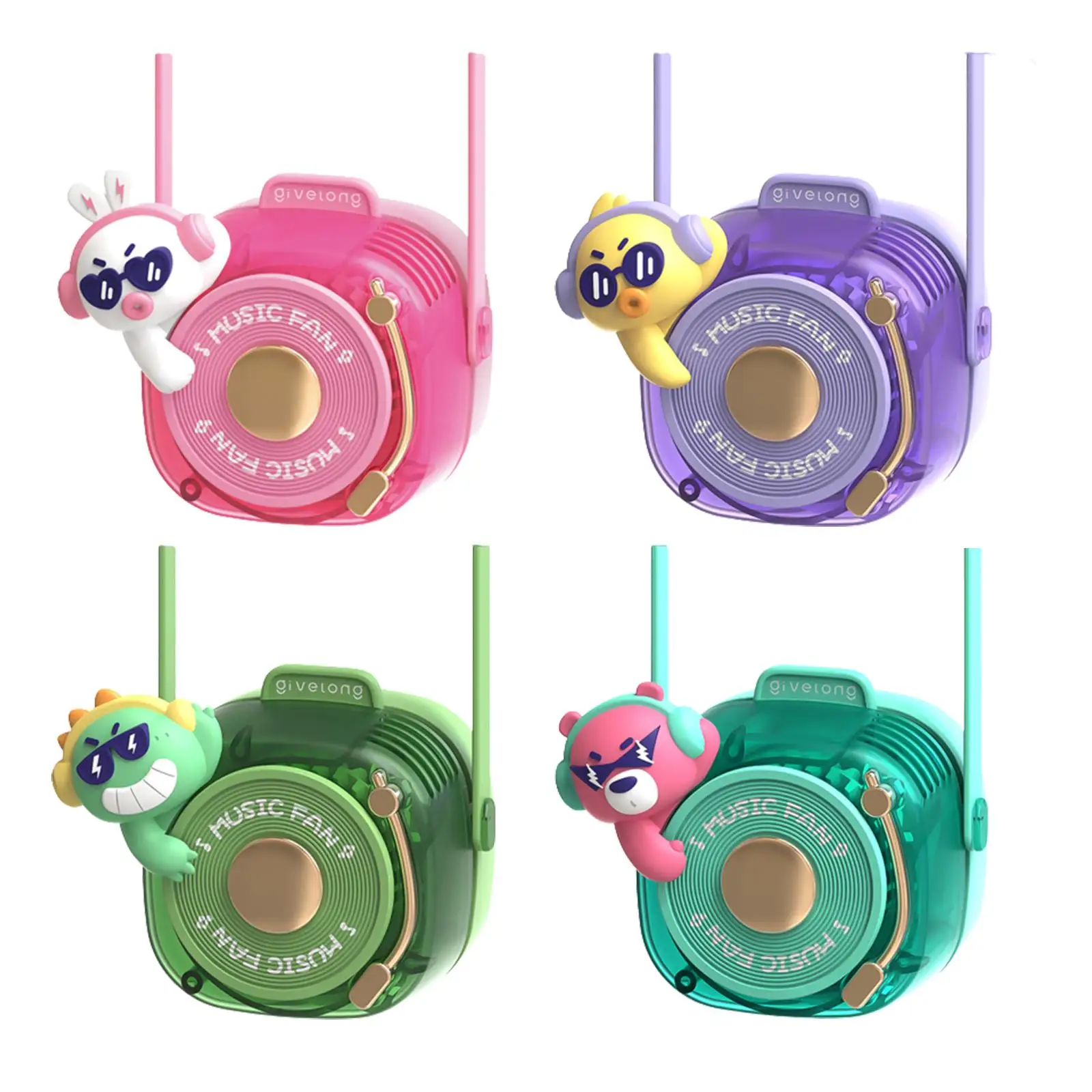 

Mini Bladeless Fan Kids Cartoon Portable Hanging Neck Fan USB Charging With Lanyard Adjustable 3 Speed for Summer