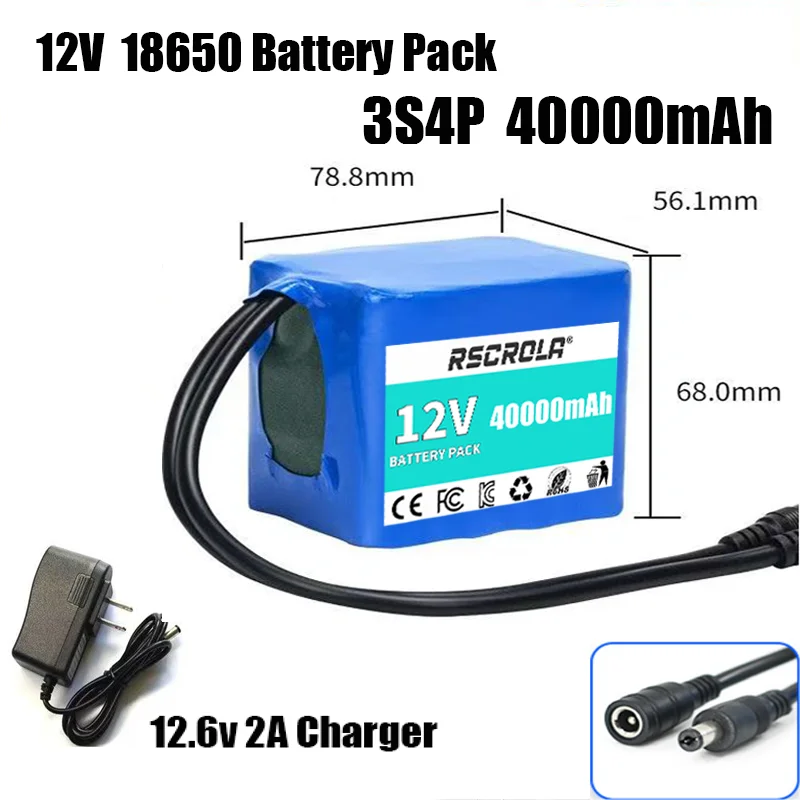 12V 20Ah-50Ah 3S5P 18650 Lithium Ion Battery Pack with BMS + Charger Super Large Capacity Rechargeable DC12.6V image 14