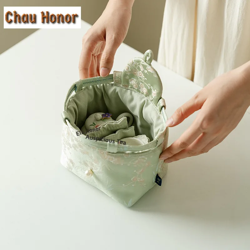 Hand-painted Peach Blossoms Travel Tea Set Kit Creative 1 Pot 2 Cups Tea Brewing Organizer Portable Camping Stock Bags for Tea