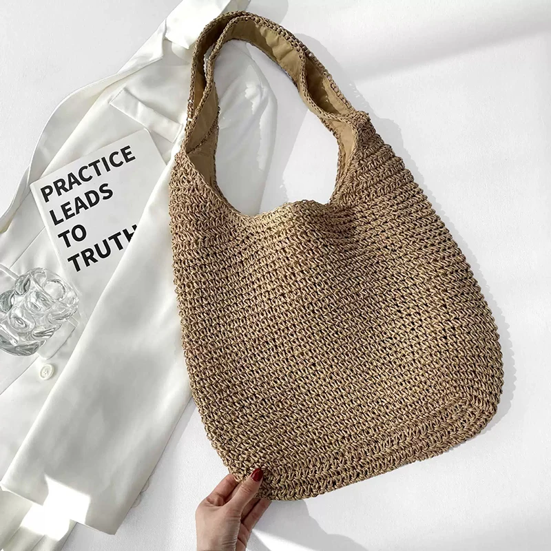 Summer Beach Straw Woven Large Capacity Ladies Shoulder Bag Fashion Hand Woven Design for Resort Casual Outerwear