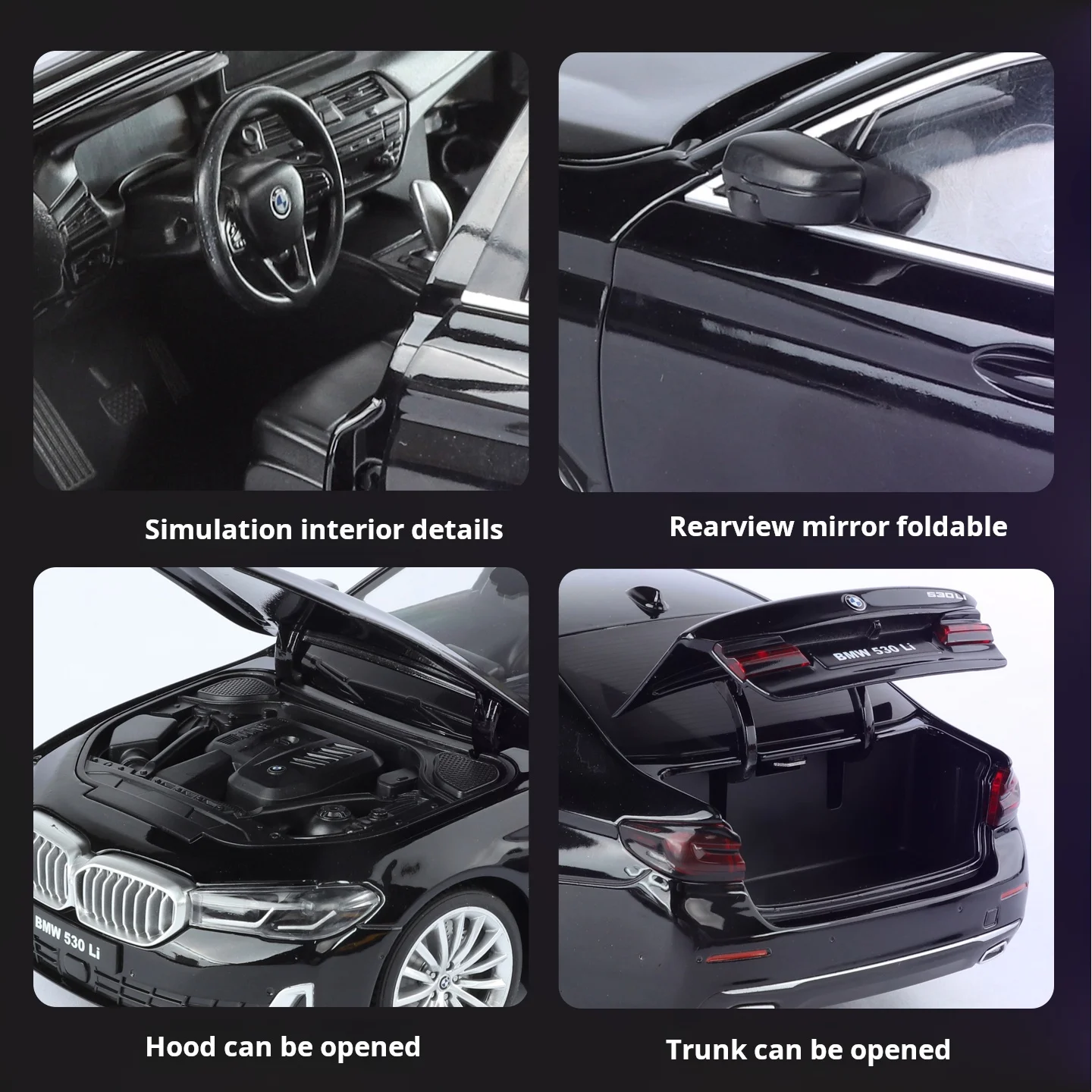 공식 인증된 BMW 530 24 스케일 다이캐스트 자동차 모델 장난감 (사운드 & 라이트, 풀백 기능 포함) 남자아이 선물용 수집품 장식품