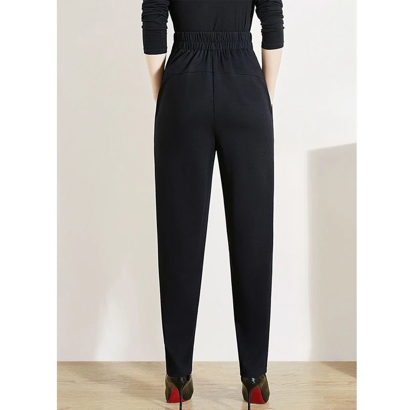 Women Fashion Elegant Plush Thick High Waist Harem Pants Office Lady Black Casual Pleated Trousers 2023 Autumn Winter Pantalones