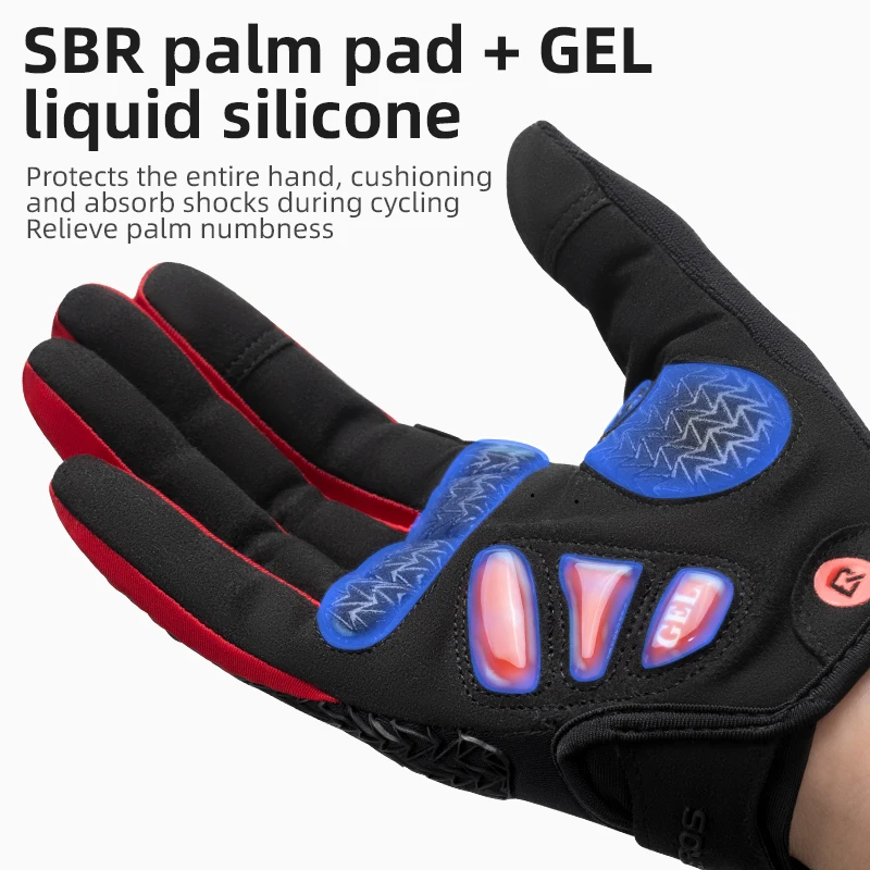 ROCKBROS Spring Autumn Cycling Gloves Breathable Full Finger Gloves Touch Screen Shockproof SBR Pad Men Women MTB Bicycle Gloves 4