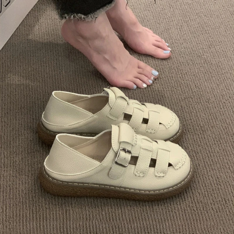 

Summer Fashion Gladiator Women Narrow Band Buckle Strap Platform Round Peep Toe Rome Design Sexy Mature Shoes Ladies Female