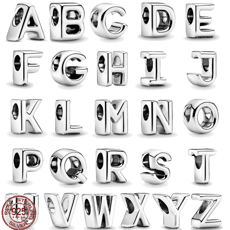 

Fashion 925 sterling silver exquisite 26 letter A-Z beaded pendant suitable for original Pandora bracelet DIY women's jewelry