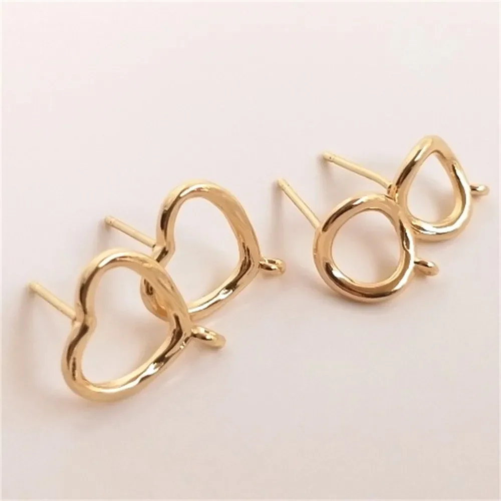 

14K Bag Real Gold Heart Ring with Hanging Ring Stud Earrings Twisted Circle with Hanging Ring Earrings DIY Handmade Earrings