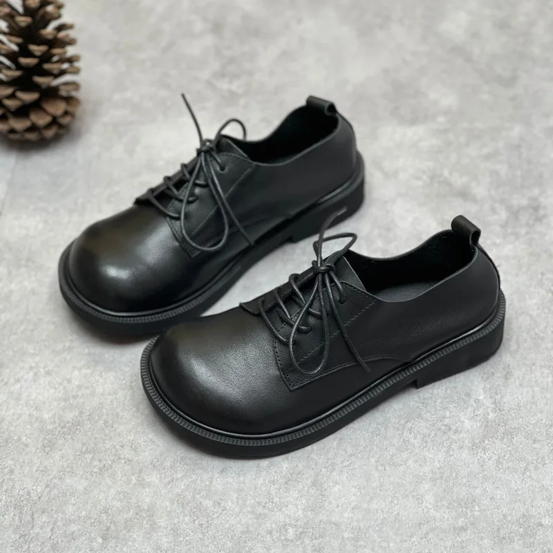 Vintage leather single shoes Cowhide soft big toe big toe shoes