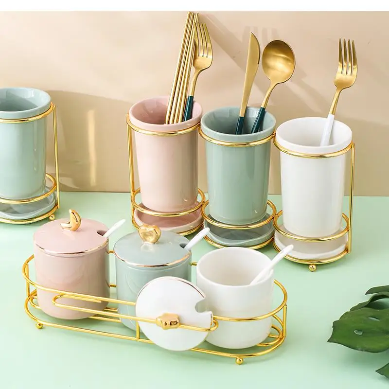 Nordic Ceramic Chopstick Holder Light Luxury Storage Box Drain Cage Home Kitchen Decoration