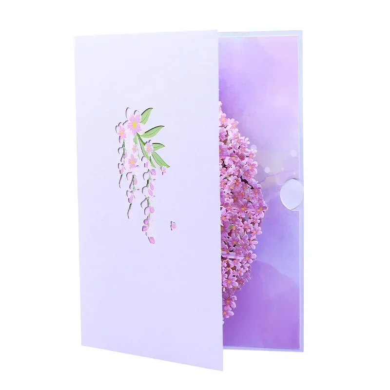 Color printed Wisteria Tree 3D Pop up Flower Blessing Card Universal Paper Carving Message Card 1pcs gift greeting cards