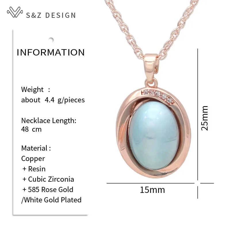 S&Z DESIGN New 585 Rose Gold Color Egg Shape Simulated-pearl Pendant Necklace For Women Wedding Fashion Cubic Zirconia Jewelry