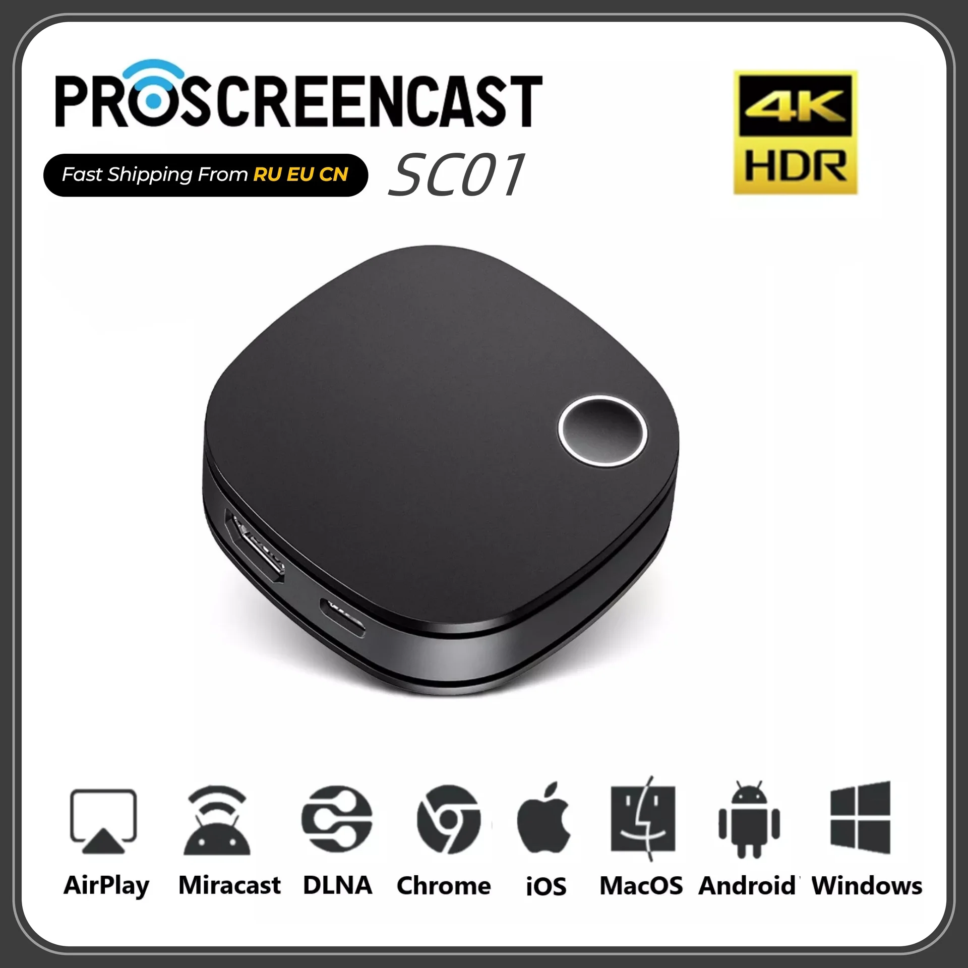 

Proscreencast SC01 2.4G/5G 4K HDR Miracast WiFi Display Receiver Dongle For Airplay DLNA HDMI TV Stick