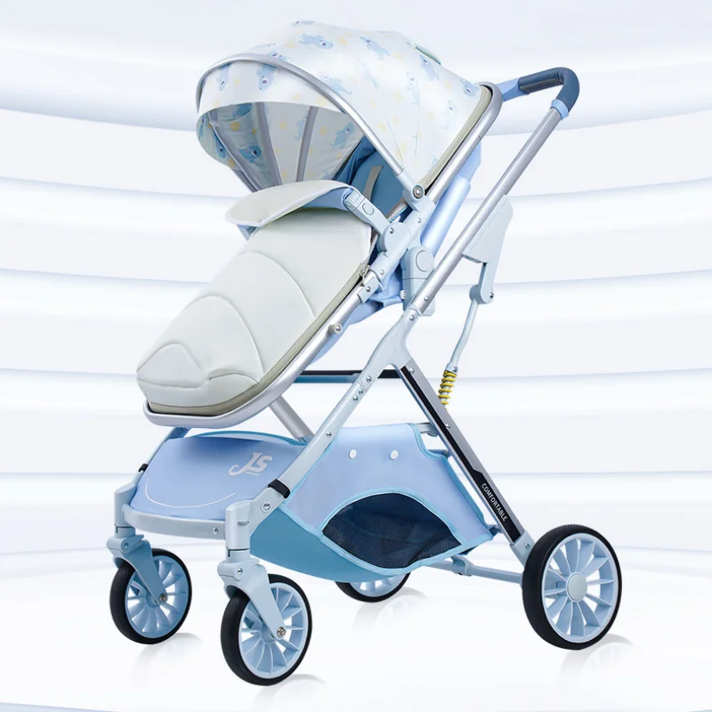 Baby Stroller Can Sit or Lie Down Folding Four Wheels Cart High View Shock Absorption Newborn