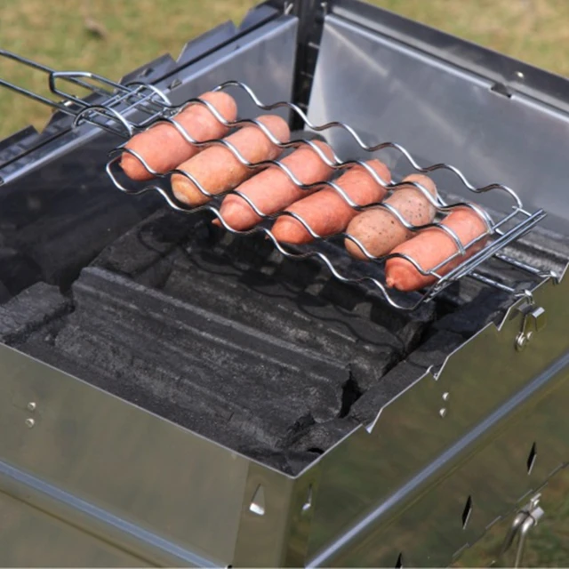 Grillkosár Rozsdamentes Acél Grillező Szerszám Tartozékok Állvány Hot Dog Zöldség Hús Steak Garnélarák Kabob Tartó - Image 4