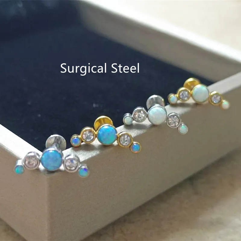 Lot50Pcs Body Jewelry -New Opal Stone 16G Lip Labret Ring Bar Monore Studs Piercing Ear Helix Diath Cartilagine Bar