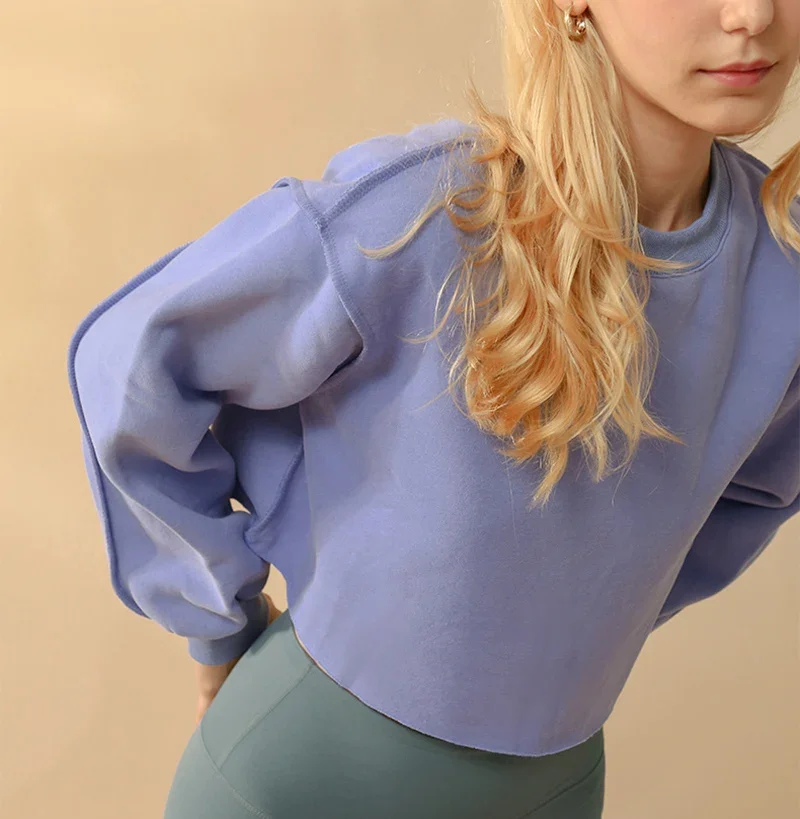 Sean Tsing&reg; Sport Sweatshirts Women Long Sleeve Solid Fitness Yoga Running Gym Cropped Fleece Hoodies Workout Athletic Pullovers