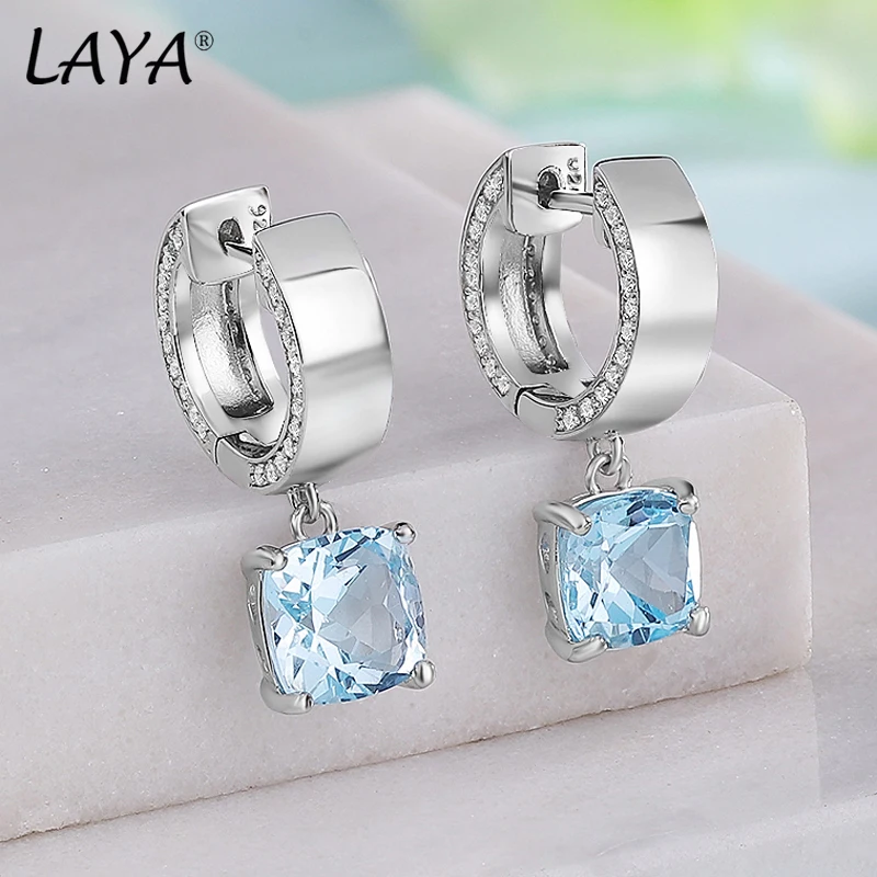 LAYA Earrings For Women Natural Topaz Blue Gemstone 100% 925 Sterling Silver Romance Luxury Fine Jewelry Gifts 2022 Trend