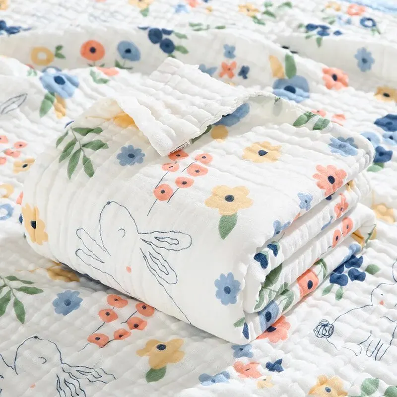 Muslin Towel Environmental Breathable Newborn Baby Cotton Gauze Printed Swaddle Blanket Baby Bath