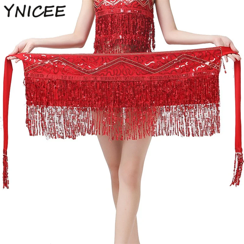 

2023 Sequins Women Belly Dance Hip Scarf Practice Lesson Wear Fringe Waist Belt Rave Outfit Wrap Towel Stage Costume Clothing