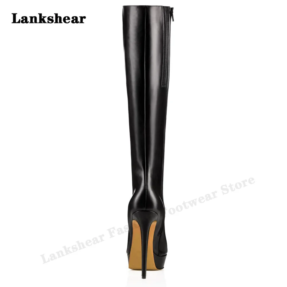 Sexy Black Pointed Toe Stiletto Zipper Boots High-Heeled Boots Ladies Sexy Over Knee High Boots Large Plus Size 34-48