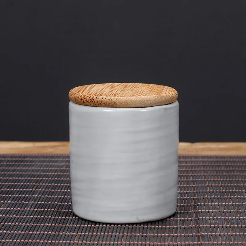 Chinese-style Ceramic Tea Storage Jar Bamboo Lid Open Ru Kiln Jar Chinese-style Moisture-proof Mini Tea Tin Tea Organizer 2