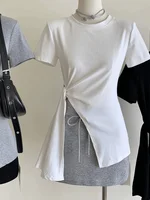 Slim Fit round Ne Mid-Length ort Sve T-irt Women's Summer New Sle American Versatile Asymmetrical Commute Sle Po...