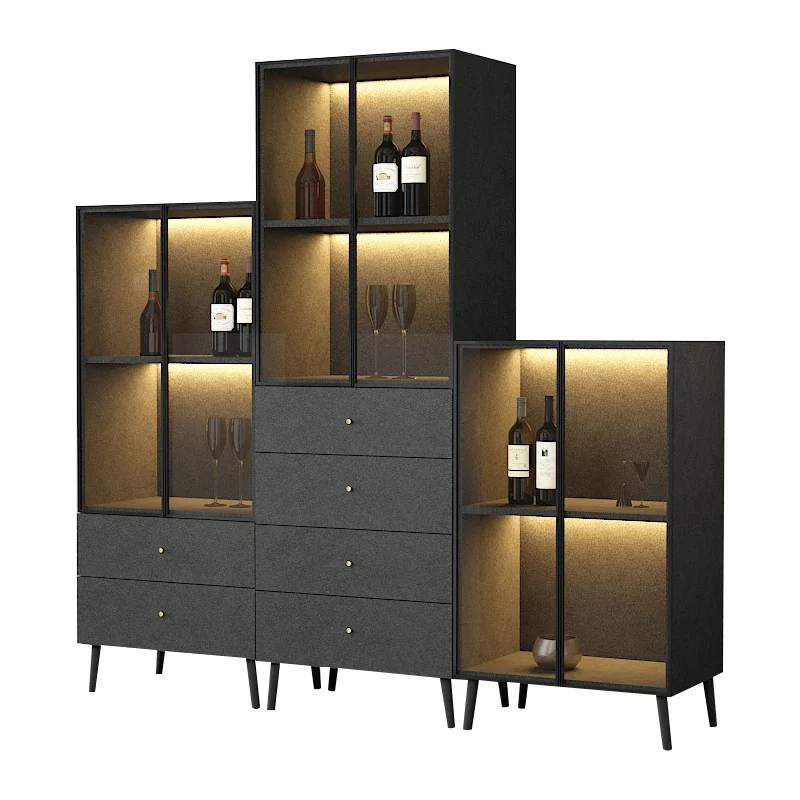

Hxl Minimalist Wine Cabinet Solid Wood Wall Small Side Cabinet Restaurant Glass Locker
