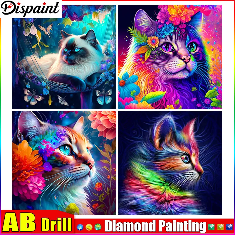 

Dispaint AB Square/Round Drill 5D DIY Diamond Painting "Colored cats" Embroidery Cross Stitch Full Rhinestone Decor