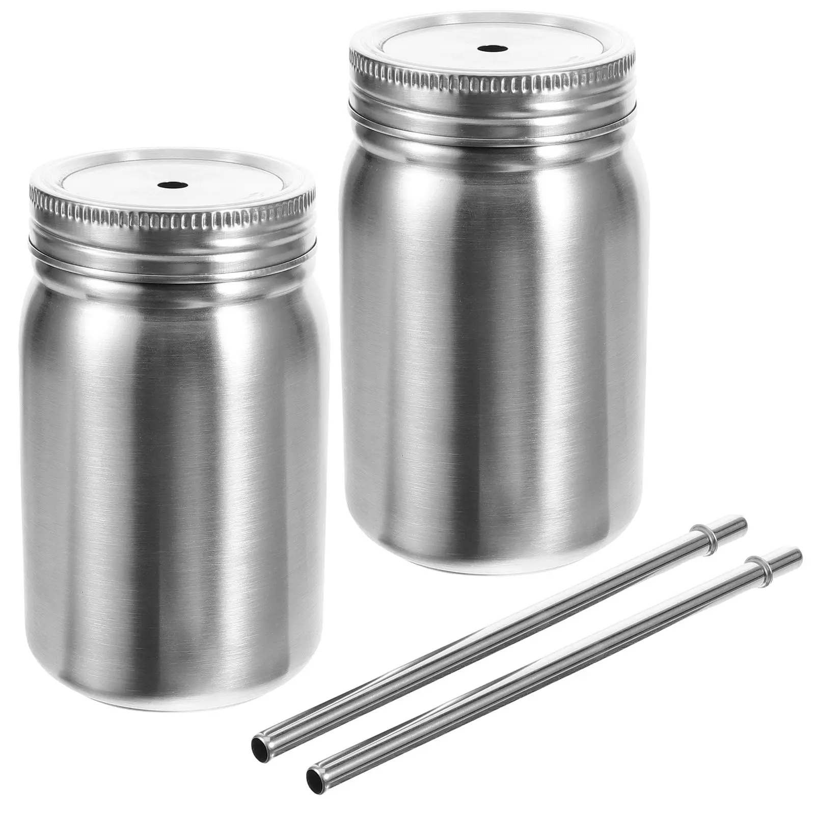 2 Pcs Stainless Steel Cup Jar with Handle Soda Can Tumbler Iced Coffee Straw Leak-proof Drinking Mugs Frothing Drinkware