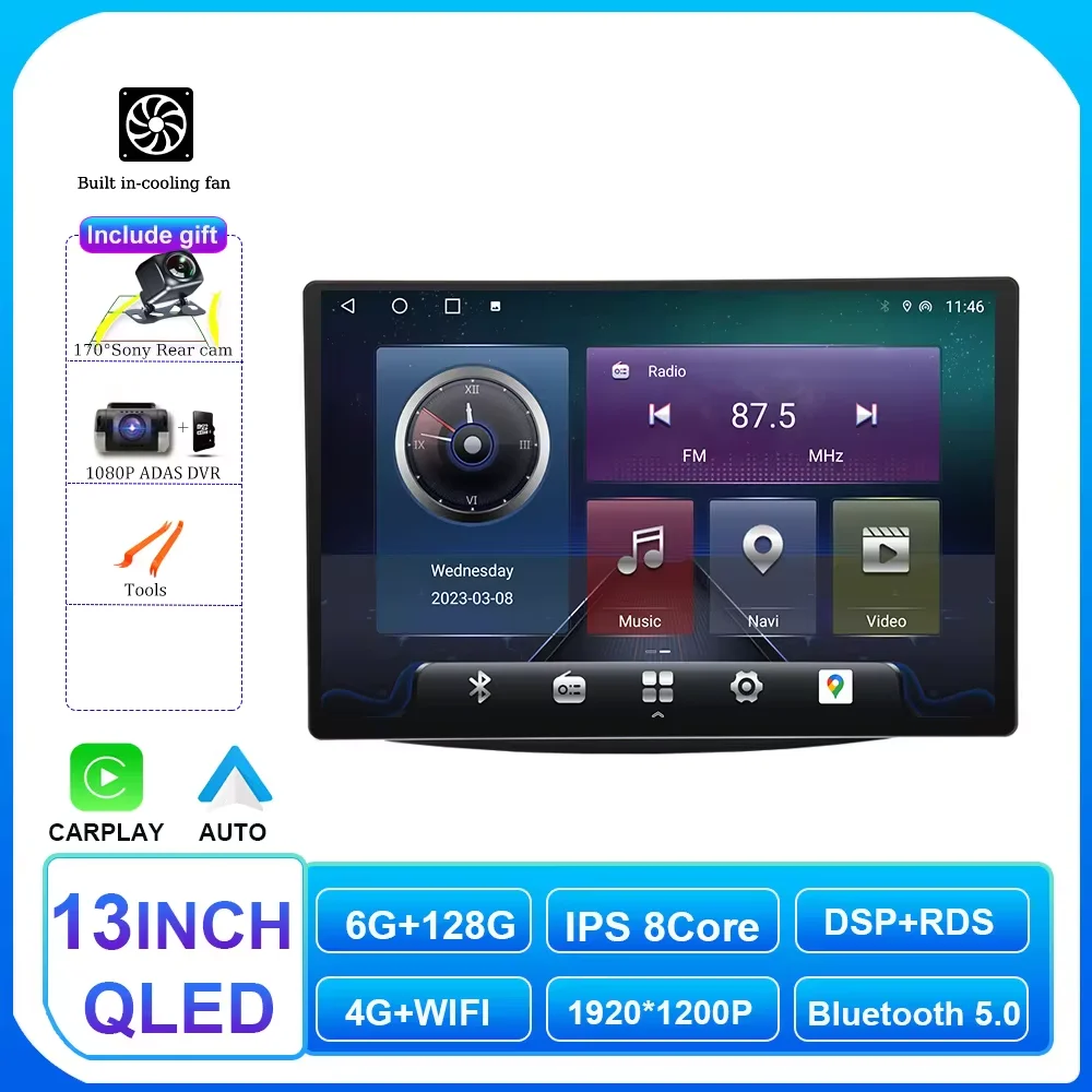 thumbnail image 1 of Radio para coche con Android 14 y Carplay para Toyota 4Runner 2009-2019, reproductor multimedia de vídeo 4Runner, GPS, estéreo, 4G+WiFi, 2DIN, audio, BT, 1 of 5
