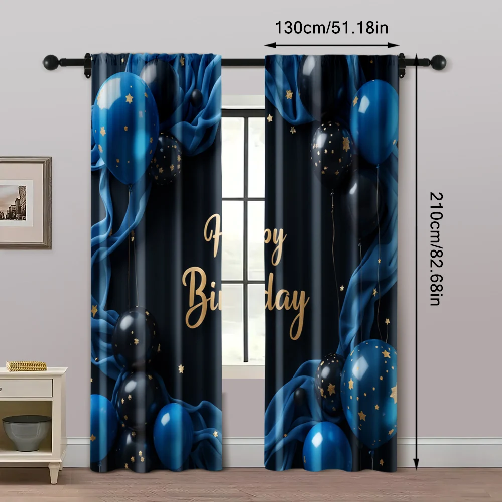 2pcs, Popular Curtains 2D print Happy Birthday Blue & Black Fabric (without rod) Decorations Clearance Perfect for Kitchen 5