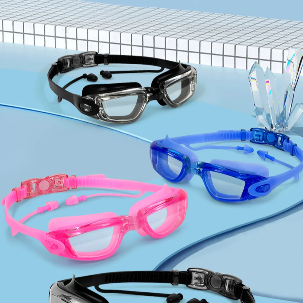 

with Earplugs Adult Swimming Goggles Big Frame Waterproof Anti-fog Diving Goggles High Definition Wide View Swim Glasses