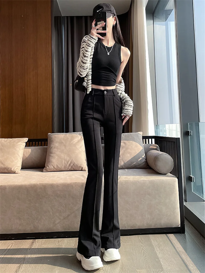 Black Dropping Flare Pants for Women's Autumn Winter 2023 New Slim Fit High Waist Slim Suit Slim Slim Slim Slim Floor Slam Pants