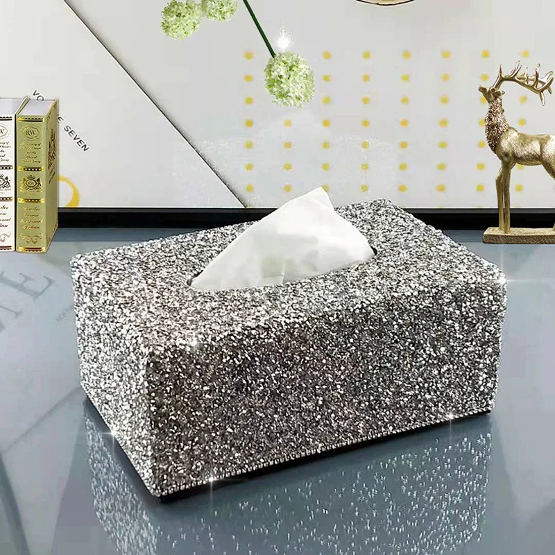 Luxury Inlaid Diamond Tissue Box, Home Coffee Table Dining Room Bedroom Living Room Club Fashionable Drawer Napkin Paper Box 1Pc