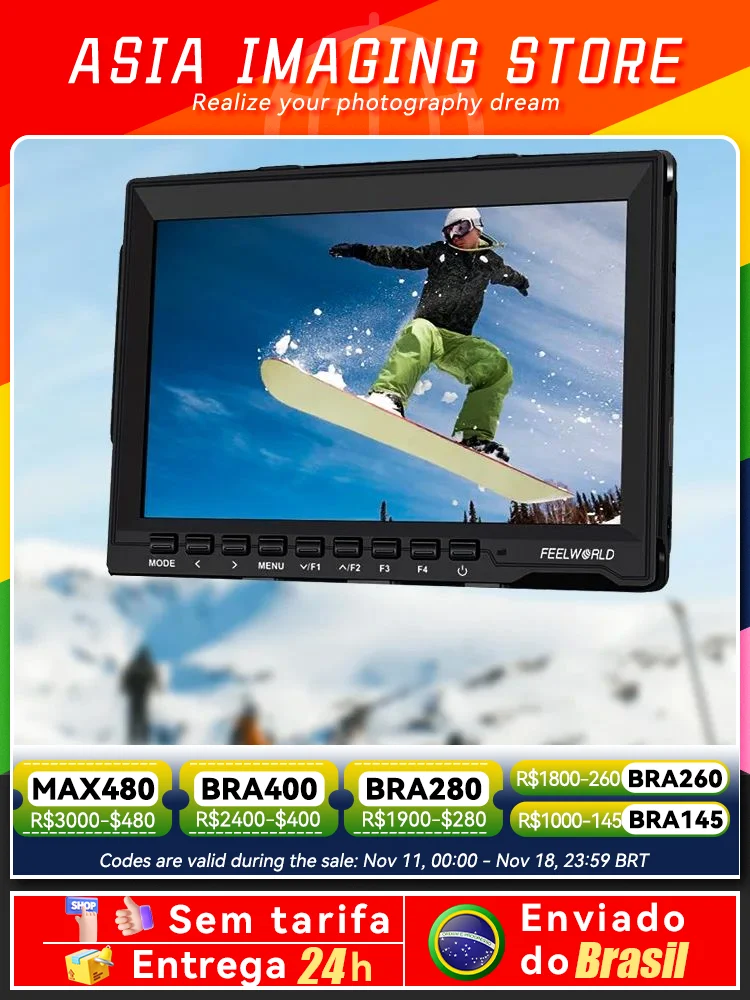 【 Do Brasil 】FEELWORLD FW759 7 Inch DSLR Camera Field Monitor IPS 1280x800 LCD with HDMI AV Input Video Portable for Camera