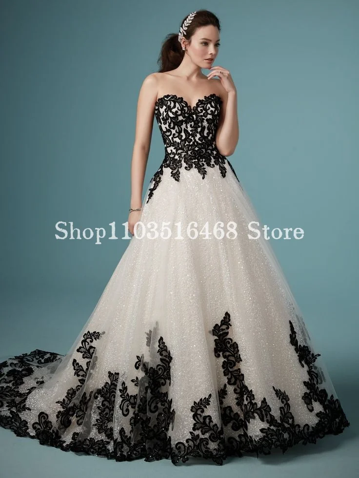 

Sexy Sweetheart Wedding Dress 2024 For Women Elegant Black White Gothic Applique A Line Formal Occasion Bridal Gowns فساتين حفلة