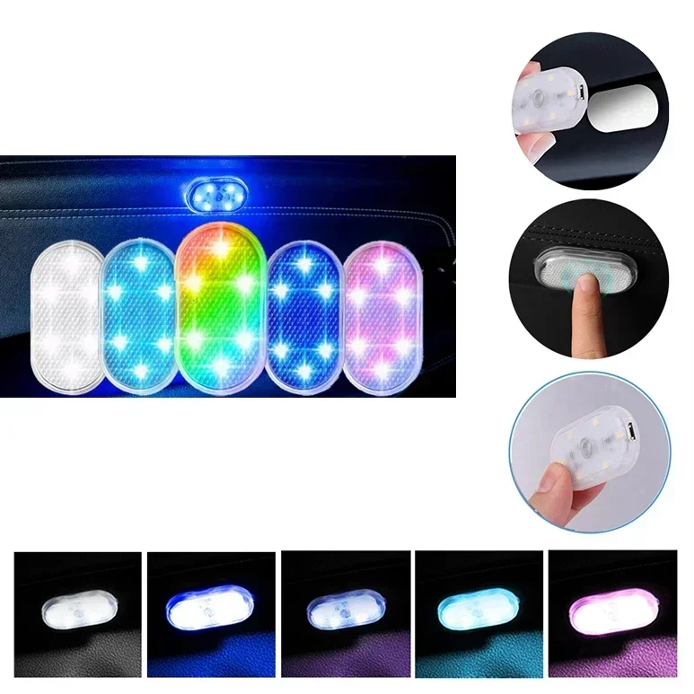 Car Interior LED Sensor Light USB Rechargeable Touch Switch Light Magnet Wireless Ambient Lamp Night Reading Light Car Light
