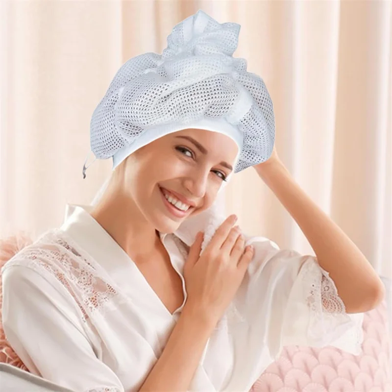 Drying Curly Hair Bonnet With Drawstring Adjustable Net Plopping Cap For Blowdrying Long Hair Fast Drying Cruelty-free Testing