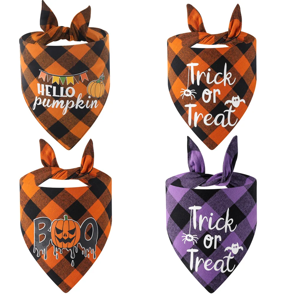 Wizdar 3PCS Luminous Dog Bandanas Kerchief Reversible Washable Triangle Pet Scarfs Breathable Adjustable Animal Scarves Pumpkin,Bat and Ghosts Triangle Bibs Costumes Accessories 