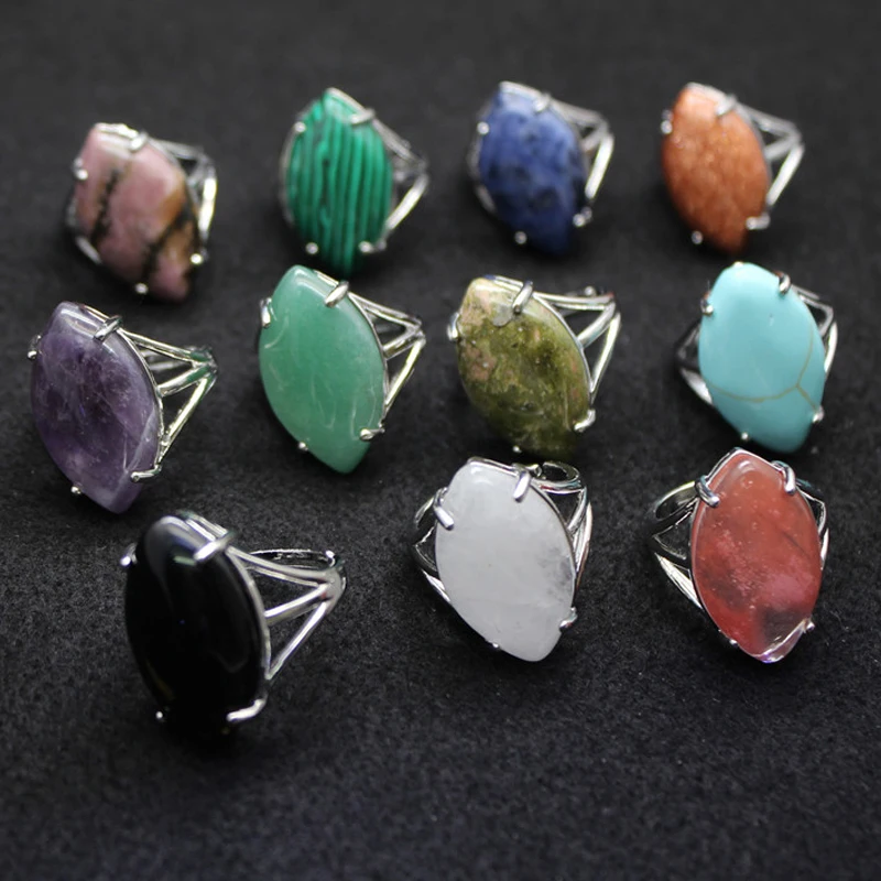 

Natural Stone Ring Adjustable Pink Quartz Lapis Tiger Eye Finger Rings for Women Party