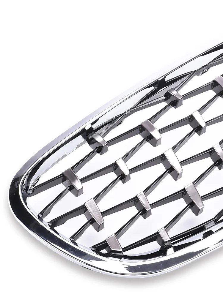 Sleek Carbon Fiber Black Double Slat Chrome Kidney Front Radiator Racing Grille