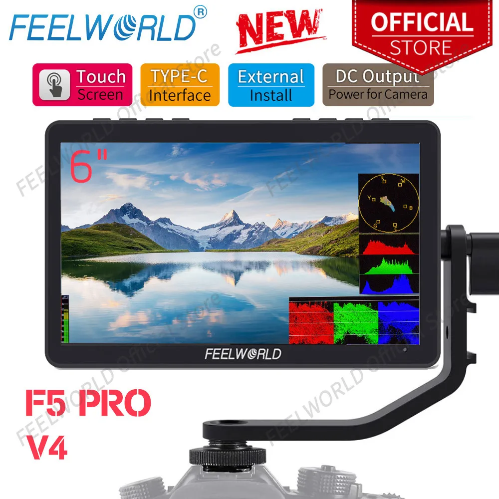 FEELWORLD F5 Pro V4 6 Inch on DSLR Camera Field Monitor Touch Screen 3D LUT FHD1920 1080 4K HDMI Video Focus Assist for Gimbal